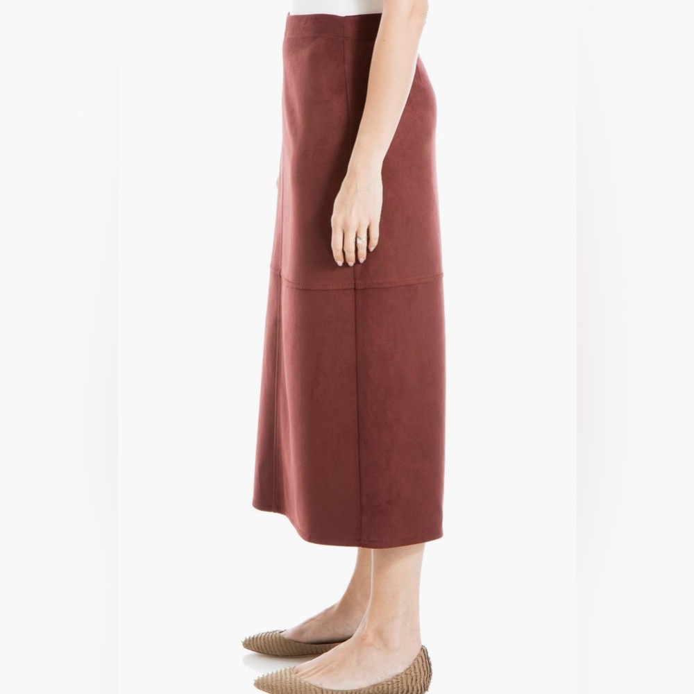 MAX STUDIO Faux Suede Leather Burgundy A-Line Midi Skirt